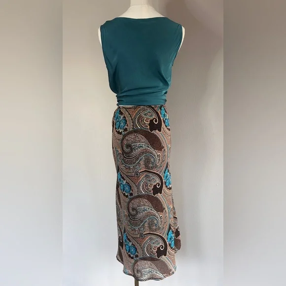 Y2K DRESSBARN Brown Paisley Sheer Overlay Midi Skirt Whimsigoth Fairy Boho Sz M - Picture 7 of 7